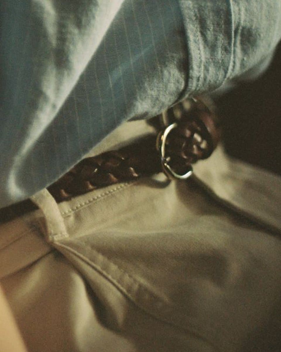 Woven Braided Leather Belt in Tan